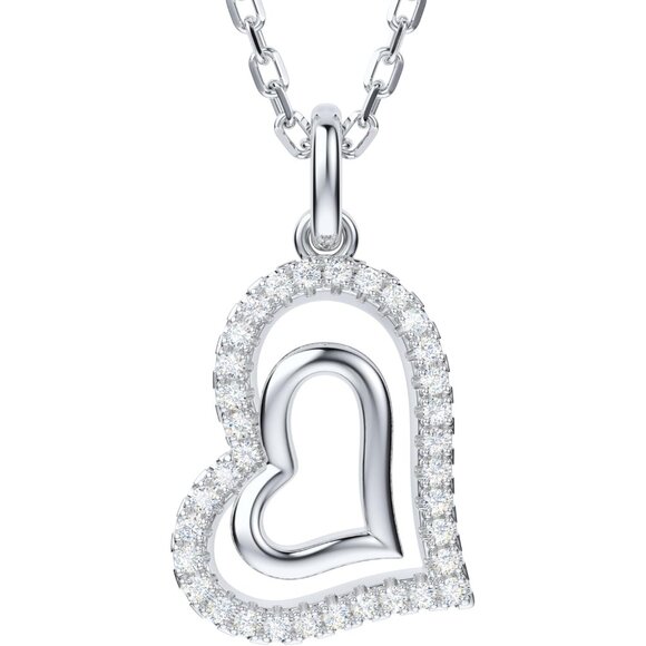 Sterling Silver Moissanite Heart Pendant Necklace Adjustable 18-20in Chain